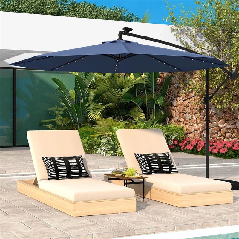 10FT Offset Patio Umbrella with 40 Solar LED Lights & Cross Base, Large Outdoor Cantilever Umbrella for Sun Rain