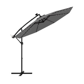 10FT Offset Patio Umbrella with 40 Solar LED Lights & Cross Base, Large Outdoor Cantilever Umbrella for Sun Rain