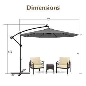10FT Offset Patio Umbrella with 40 Solar LED Lights & Cross Base, Large Outdoor Cantilever Umbrella for Sun Rain