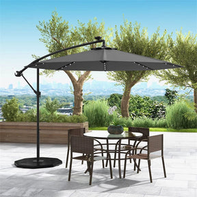 10FT Offset Patio Umbrella with 40 Solar LED Lights & Cross Base, Large Outdoor Cantilever Umbrella for Sun Rain