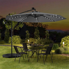 10FT Offset Patio Umbrella with 40 Solar LED Lights & Cross Base, Large Outdoor Cantilever Umbrella for Sun Rain