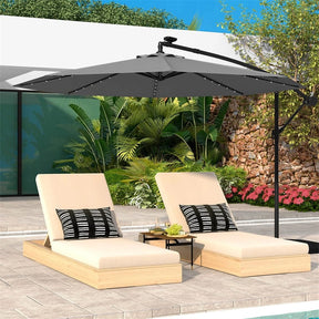 10FT Offset Patio Umbrella with 40 Solar LED Lights & Cross Base, Large Outdoor Cantilever Umbrella for Sun Rain