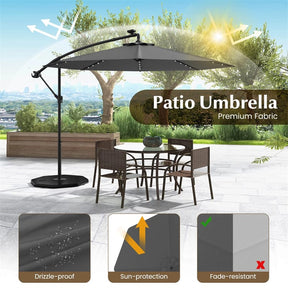 10FT Offset Patio Umbrella with 40 Solar LED Lights & Cross Base, Large Outdoor Cantilever Umbrella for Sun Rain