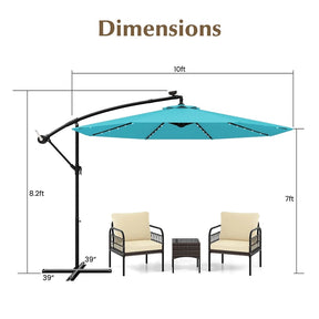 10FT Offset Patio Umbrella with 40 Solar LED Lights & Cross Base, Large Outdoor Cantilever Umbrella for Sun Rain