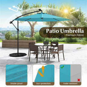 10FT Offset Patio Umbrella with 40 Solar LED Lights & Cross Base, Large Outdoor Cantilever Umbrella for Sun Rain