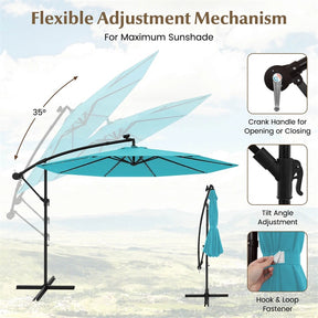 10FT Offset Patio Umbrella with 40 Solar LED Lights & Cross Base, Large Outdoor Cantilever Umbrella for Sun Rain