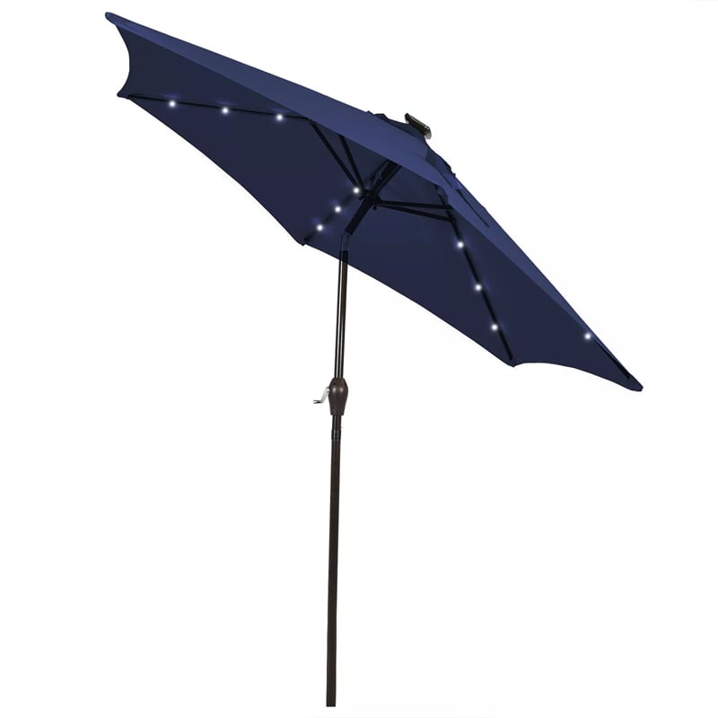 10FT Patio Umbrella with Solar LED Lights & Crank, Easy Tilt Outdoor Market Umbrella for Backyard, Poolside, Deck