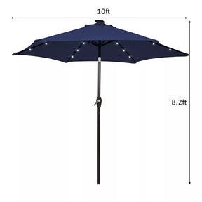 10FT Patio Umbrella with Solar LED Lights & Crank, Easy Tilt Outdoor Market Umbrella for Backyard, Poolside, Deck