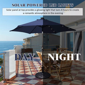 10FT Patio Umbrella with Solar LED Lights & Crank, Easy Tilt Outdoor Market Umbrella for Backyard, Poolside, Deck