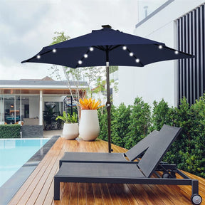 10FT Patio Umbrella with Solar LED Lights & Crank, Easy Tilt Outdoor Market Umbrella for Backyard, Poolside, Deck