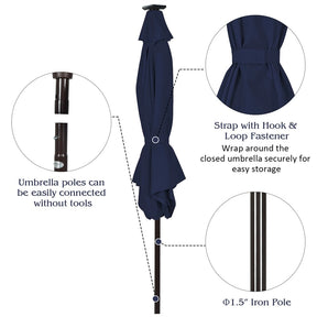 10FT Patio Umbrella with Solar LED Lights & Crank, Easy Tilt Outdoor Market Umbrella for Backyard, Poolside, Deck