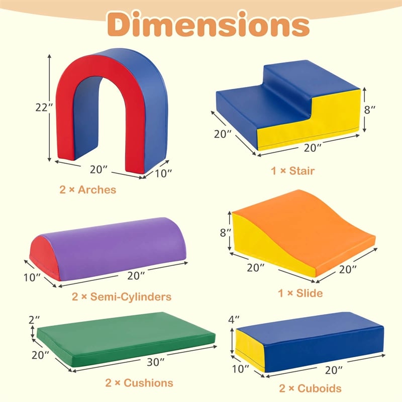 10-Piece Foam Climbing Blocks, Soft PU Leather Play Gym Baby Climber for Crawling & Sliding, Safe Indoor Toddler Climbing Toys for Kids Age 1-3