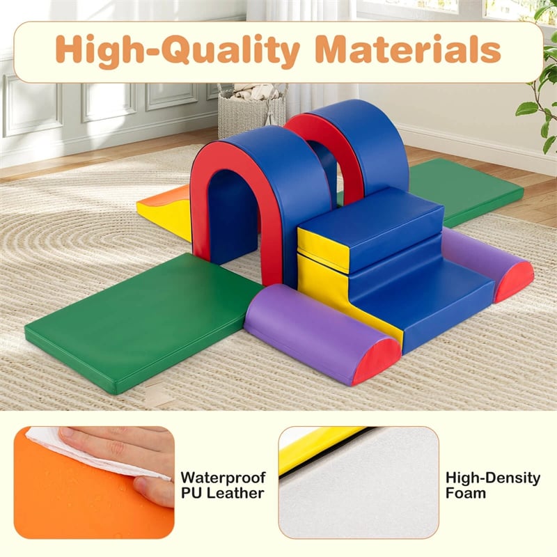 10-Piece Foam Climbing Blocks, Soft PU Leather Play Gym Baby Climber for Crawling & Sliding, Safe Indoor Toddler Climbing Toys for Kids Age 1-3