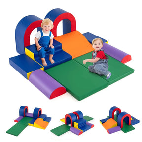 10-Piece Foam Climbing Blocks, Soft PU Leather Play Gym Baby Climber for Crawling & Sliding, Safe Indoor Toddler Climbing Toys for Kids Age 1-3
