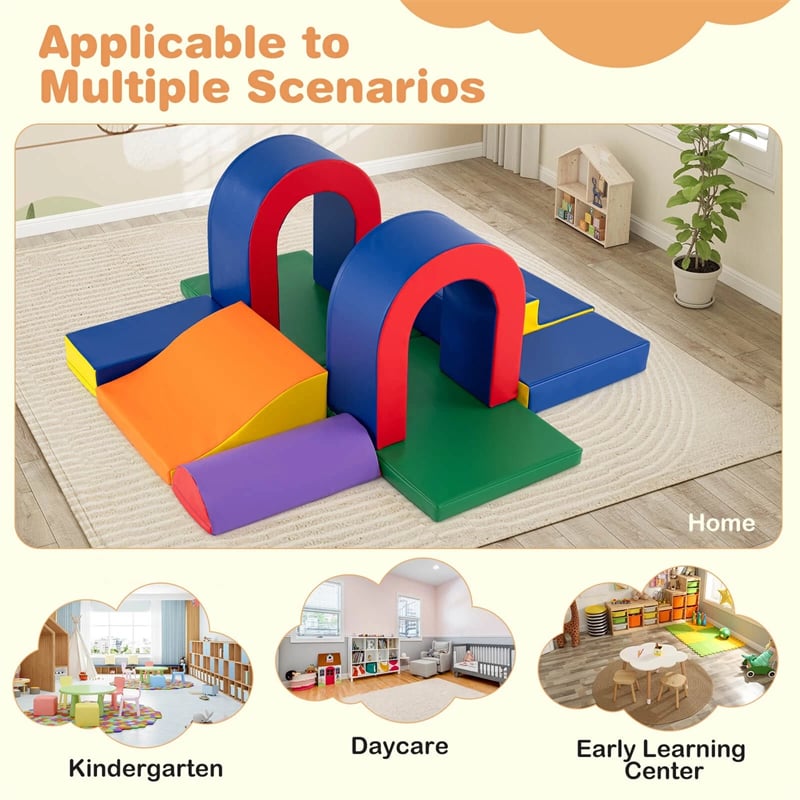 10-Piece Foam Climbing Blocks, Soft PU Leather Play Gym Baby Climber for Crawling & Sliding, Safe Indoor Toddler Climbing Toys for Kids Age 1-3