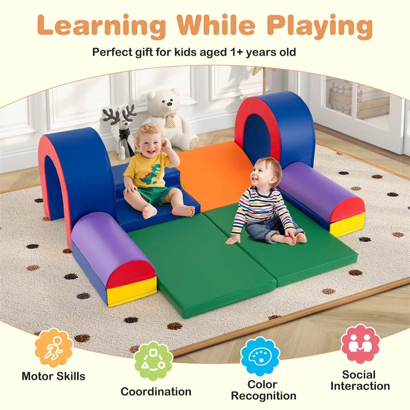 10-Piece Foam Climbing Blocks, Soft PU Leather Play Gym Baby Climber for Crawling & Sliding, Safe Indoor Toddler Climbing Toys for Kids Age 1-3