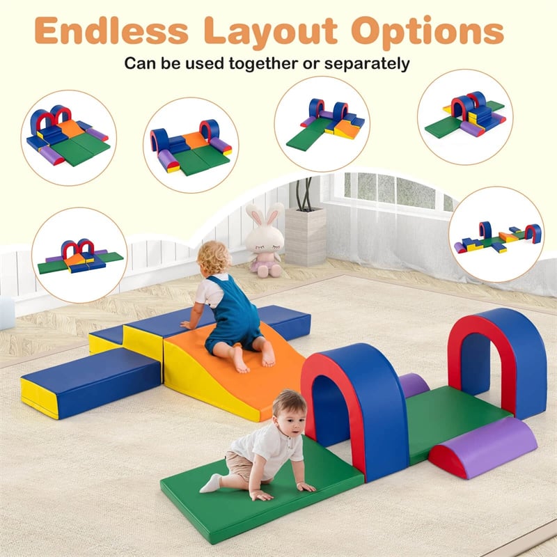 10-Piece Foam Climbing Blocks, Soft PU Leather Play Gym Baby Climber for Crawling & Sliding, Safe Indoor Toddler Climbing Toys for Kids Age 1-3