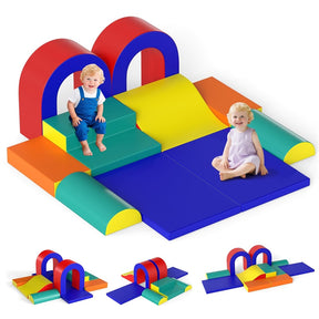 10-Piece Foam Climbing Blocks, Soft PU Leather Play Gym Baby Climber for Crawling & Sliding, Safe Indoor Toddler Climbing Toys for Kids Age 1-3