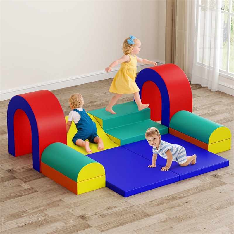 10-Piece Foam Climbing Blocks, Soft PU Leather Play Gym Baby Climber for Crawling & Sliding, Safe Indoor Toddler Climbing Toys for Kids Age 1-3