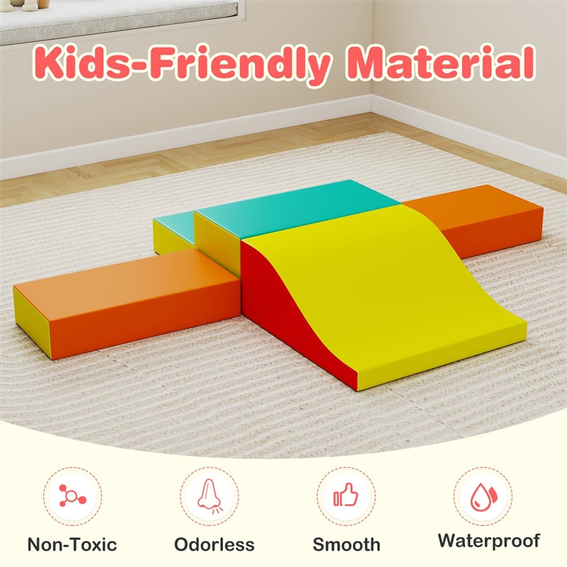 10-Piece Foam Climbing Blocks, Soft PU Leather Play Gym Baby Climber for Crawling & Sliding, Safe Indoor Toddler Climbing Toys for Kids Age 1-3