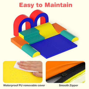 10-Piece Foam Climbing Blocks, Soft PU Leather Play Gym Baby Climber for Crawling & Sliding, Safe Indoor Toddler Climbing Toys for Kids Age 1-3