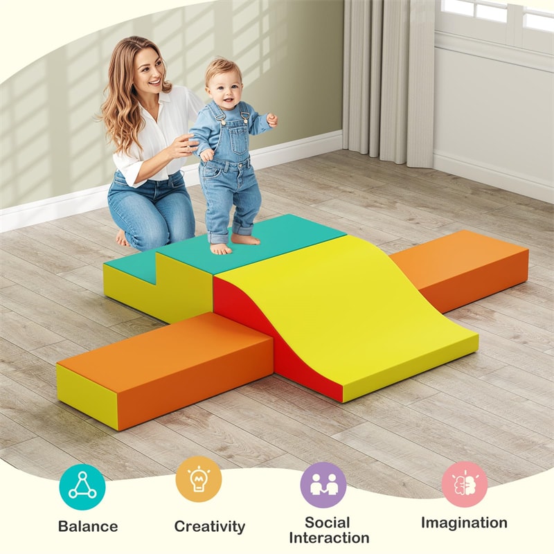 10-Piece Foam Climbing Blocks, Soft PU Leather Play Gym Baby Climber for Crawling & Sliding, Safe Indoor Toddler Climbing Toys for Kids Age 1-3