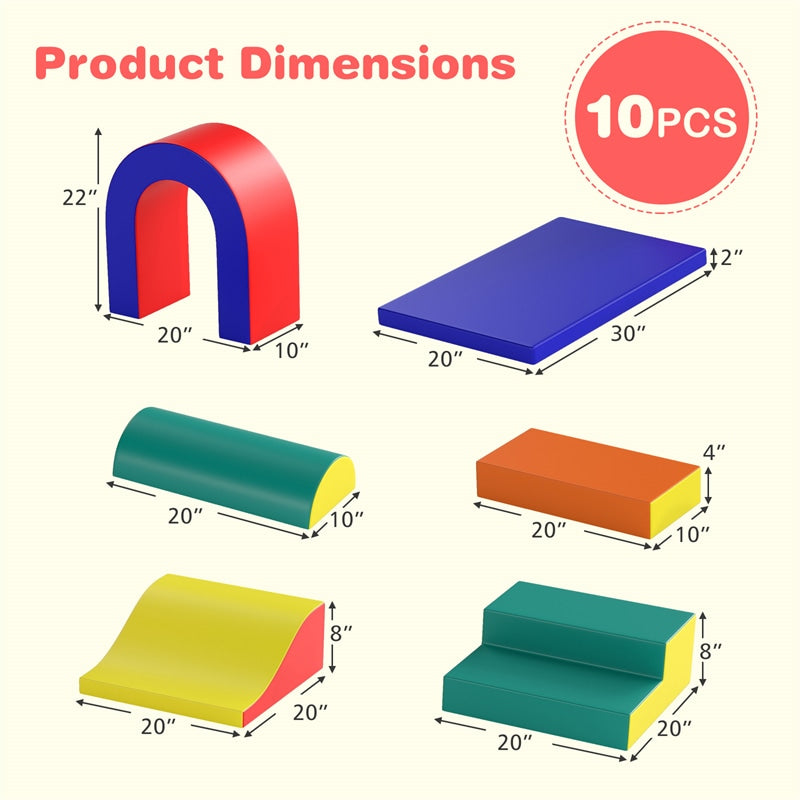 10-Piece Foam Climbing Blocks, Soft PU Leather Play Gym Baby Climber for Crawling & Sliding, Safe Indoor Toddler Climbing Toys for Kids Age 1-3