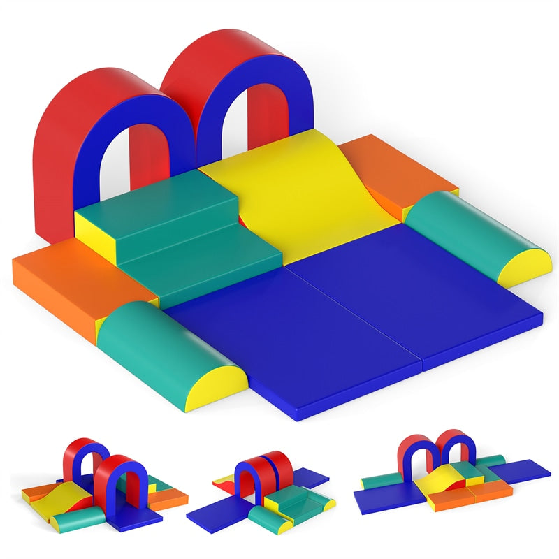 10-Piece Foam Climbing Blocks, Soft PU Leather Play Gym Baby Climber for Crawling & Sliding, Safe Indoor Toddler Climbing Toys for Kids Age 1-3