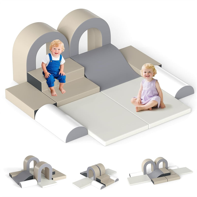 10-Piece Foam Climbing Blocks, Soft PU Leather Play Gym Baby Climber for Crawling & Sliding, Safe Indoor Toddler Climbing Toys for Kids Age 1-3