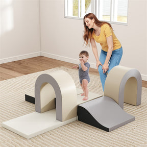10-Piece Foam Climbing Blocks, Soft PU Leather Play Gym Baby Climber for Crawling & Sliding, Safe Indoor Toddler Climbing Toys for Kids Age 1-3