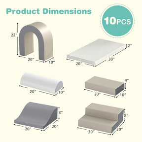 10-Piece Foam Climbing Blocks, Soft PU Leather Play Gym Baby Climber for Crawling & Sliding, Safe Indoor Toddler Climbing Toys for Kids Age 1-3