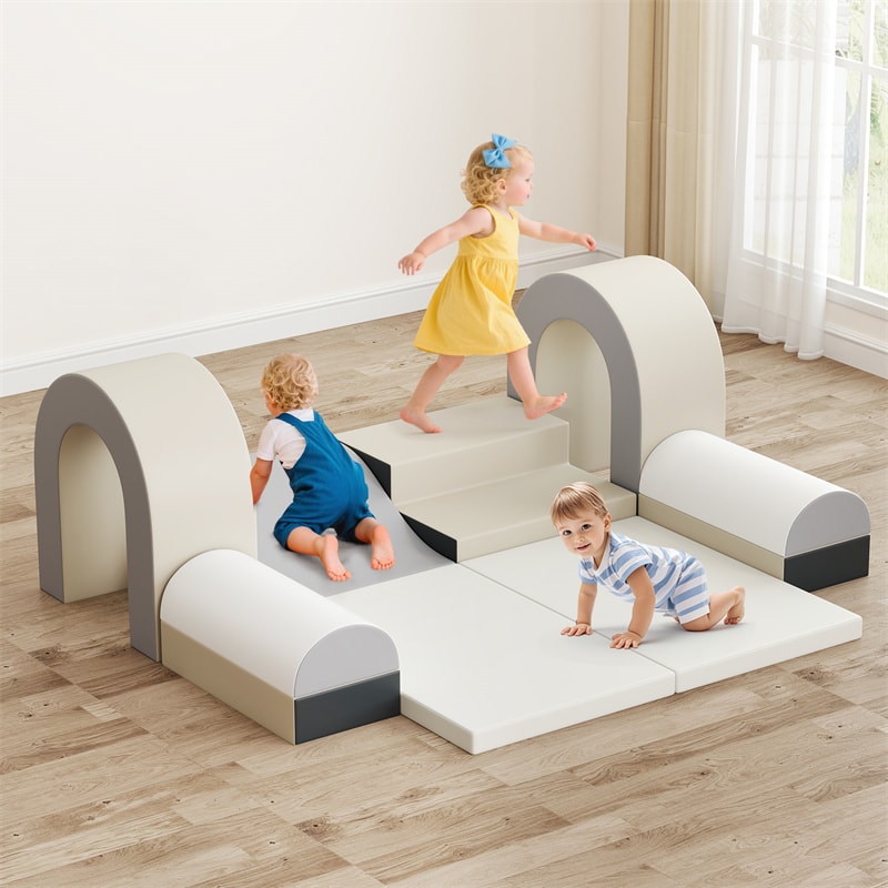 10-Piece Foam Climbing Blocks, Soft PU Leather Play Gym Baby Climber for Crawling & Sliding, Safe Indoor Toddler Climbing Toys for Kids Age 1-3