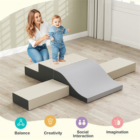10-Piece Foam Climbing Blocks, Soft PU Leather Play Gym Baby Climber for Crawling & Sliding, Safe Indoor Toddler Climbing Toys for Kids Age 1-3