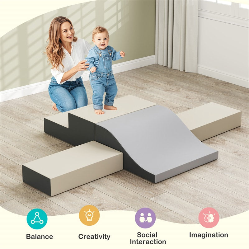 10-Piece Foam Climbing Blocks, Soft PU Leather Play Gym Baby Climber for Crawling & Sliding, Safe Indoor Toddler Climbing Toys for Kids Age 1-3