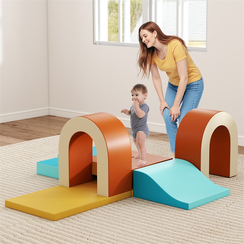 10-Piece Foam Climbing Blocks, Soft PU Leather Play Gym Baby Climber for Crawling & Sliding, Safe Indoor Toddler Climbing Toys for Kids Age 1-3