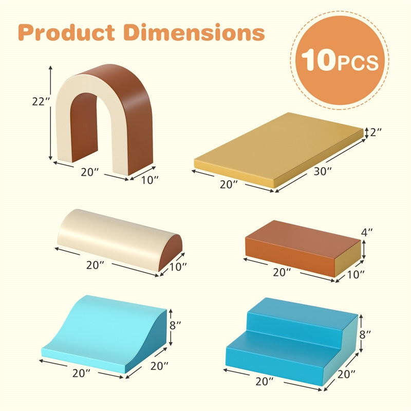 10-Piece Foam Climbing Blocks, Soft PU Leather Play Gym Baby Climber for Crawling & Sliding, Safe Indoor Toddler Climbing Toys for Kids Age 1-3