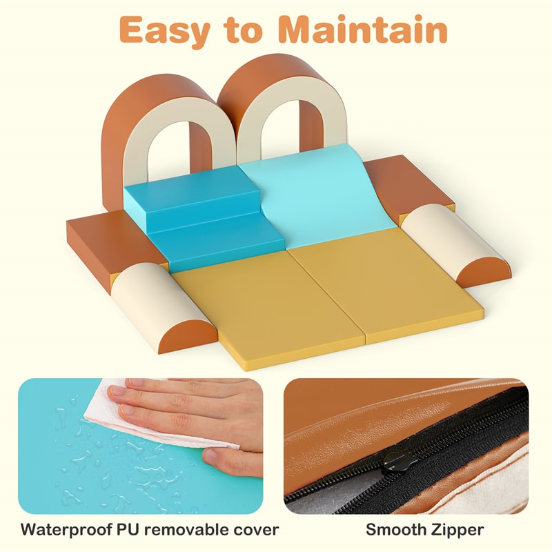 10-Piece Foam Climbing Blocks, Soft PU Leather Play Gym Baby Climber for Crawling & Sliding, Safe Indoor Toddler Climbing Toys for Kids Age 1-3