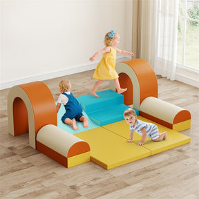 10-Piece Foam Climbing Blocks, Soft PU Leather Play Gym Baby Climber for Crawling & Sliding, Safe Indoor Toddler Climbing Toys for Kids Age 1-3