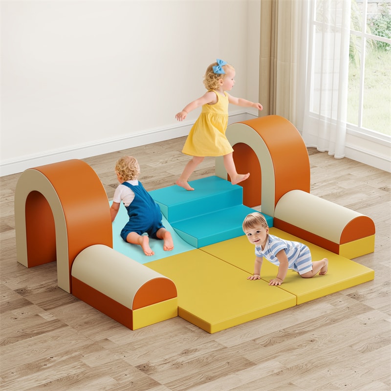 10-Piece Foam Climbing Blocks, Soft PU Leather Play Gym Baby Climber for Crawling & Sliding, Safe Indoor Toddler Climbing Toys for Kids Age 1-3