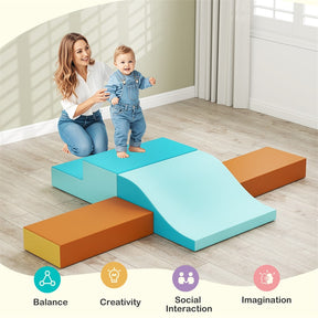 10-Piece Foam Climbing Blocks, Soft PU Leather Play Gym Baby Climber for Crawling & Sliding, Safe Indoor Toddler Climbing Toys for Kids Age 1-3