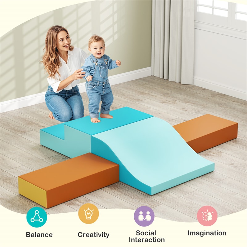 10-Piece Foam Climbing Blocks, Soft PU Leather Play Gym Baby Climber for Crawling & Sliding, Safe Indoor Toddler Climbing Toys for Kids Age 1-3