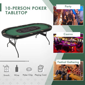 10 Player Folding Poker Table, 84" Casino Leisure Table with Cup Holder, 4 USB Ports & LED Lights for Texas Holdem, Blackjack, Card Games