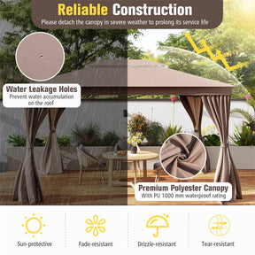 10 x 13 FT Patio Gazebo, Double-Roof Outdoor Canopy Tent with Mesh Netting & Privacy Curtains, Heavy-Duty Metal Frame Pavilion for Garden Yard