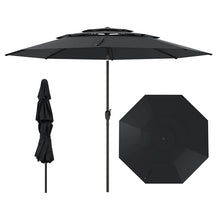 10 FT 3 Tiers Outdoor Patio Market Umbrella with Crank & Auto-tilt, Double Vented Table Umbrella for Pool Deck