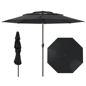 10 FT 3 Tiers Outdoor Patio Market Umbrella with Crank & Auto-tilt, Double Vented Table Umbrella for Pool Deck