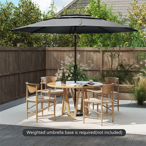 10 FT 3 Tiers Outdoor Patio Market Umbrella with Crank & Auto-tilt, Double Vented Table Umbrella for Pool Deck