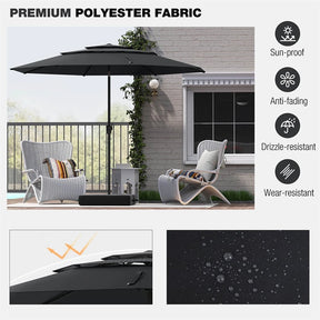 10 FT 3 Tiers Outdoor Patio Market Umbrella with Crank & Auto-tilt, Double Vented Table Umbrella for Pool Deck