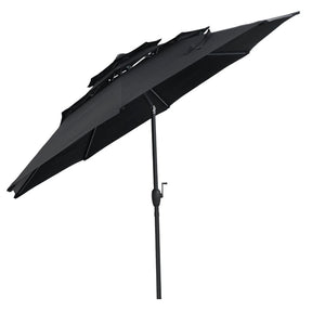 10 FT 3 Tiers Outdoor Patio Market Umbrella with Crank & Auto-tilt, Double Vented Table Umbrella for Pool Deck