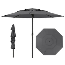 10 FT 3 Tiers Outdoor Patio Market Umbrella with Crank & Auto-tilt, Double Vented Table Umbrella for Pool Deck
