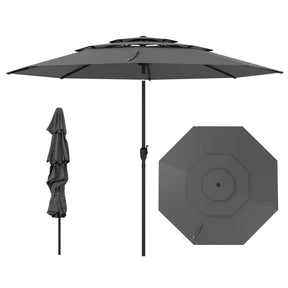 10 FT 3 Tiers Outdoor Patio Market Umbrella with Crank & Auto-tilt, Double Vented Table Umbrella for Pool Deck